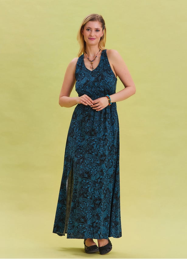 Indigo Bohemian Dress with Slit Neck 4646